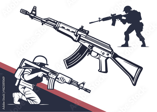 soldiers with rifles black and white clip art preview