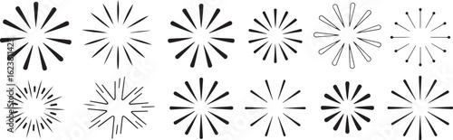 Set of radial burst graphic elements.