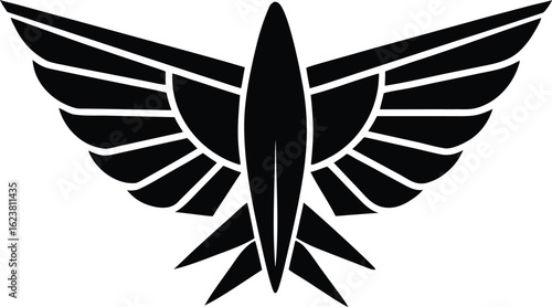Vector art of stylized airplane with wings, symbolizing flight, speed, and aviation power