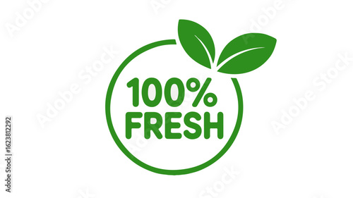 Green logo with leaves and text 100% FRESH.