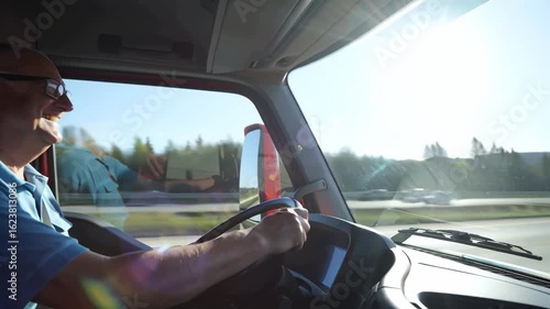 Wallpaper Mural positive male truck driver inside in cabin Torontodigital.ca