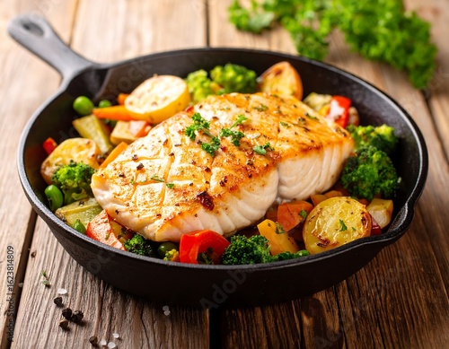 Pan-seared fish with roasted vegetables (1)