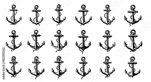 Seamless pattern of black and white anchors with rope on a white background nautical maritime design 100 char