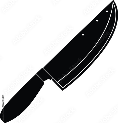 Vector art of a sharp kitchen knife with a steel blade and handle, isolated on white background, symbolizing cooking and culinary arts