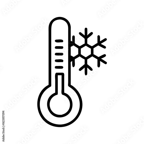 Thermometer indicating cold temperature with snowflake symbol  