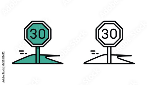 Two Speed Limit Sign Designs With Number 30 Indicating Speed Restrictions On Roads