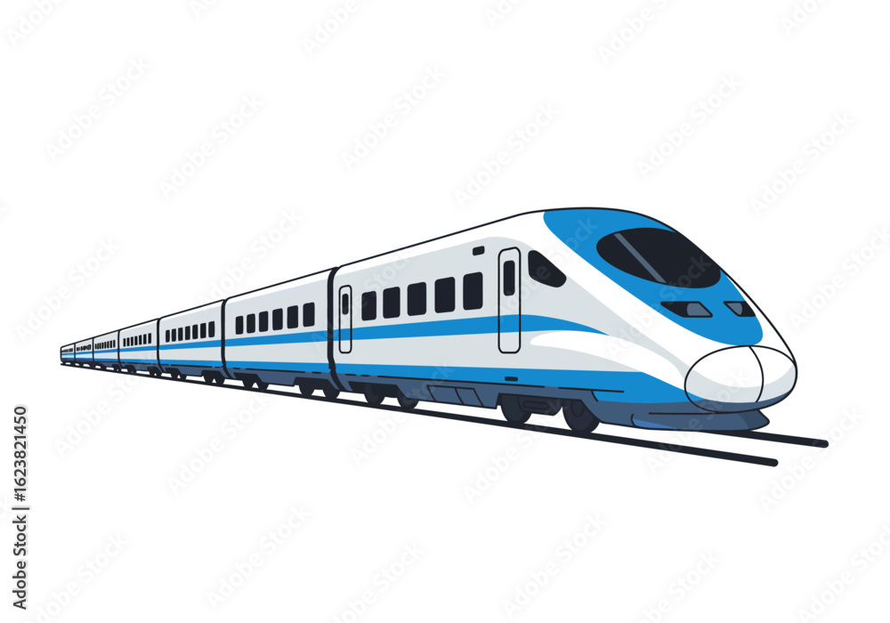 Naklejka premium Sleek blue and white bullet train speeding into the future