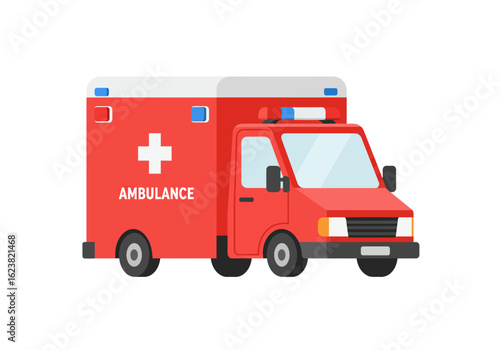 Bold red ambulance rushes to the scene