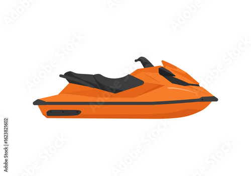An orange jet ski is ready for summer fun on the water