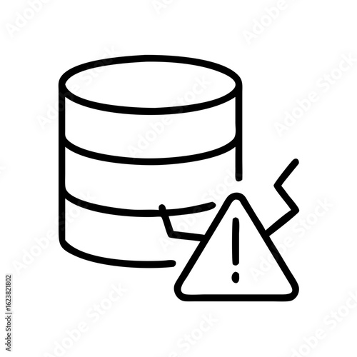 Broken database cylinder with warning sign illustrating data breach concept  
