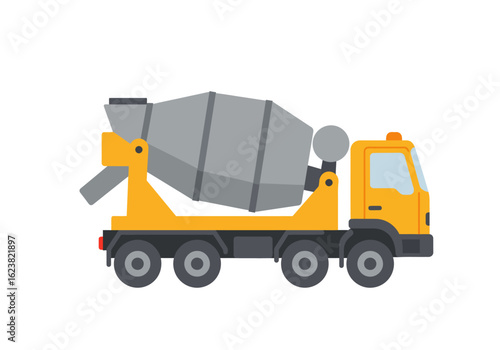 A yellow cement truck stands ready for construction projects