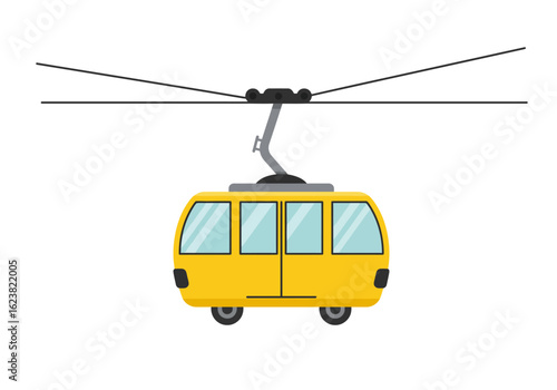 A cheerful yellow gondola hangs from overhead cables ready to soar