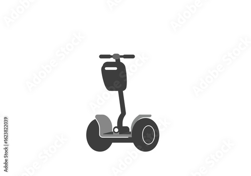 A monochrome Segway stands silently ready for a futuristic ride