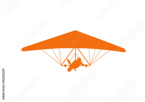 Soaring Silhouette Hang glider  pilot against white background
