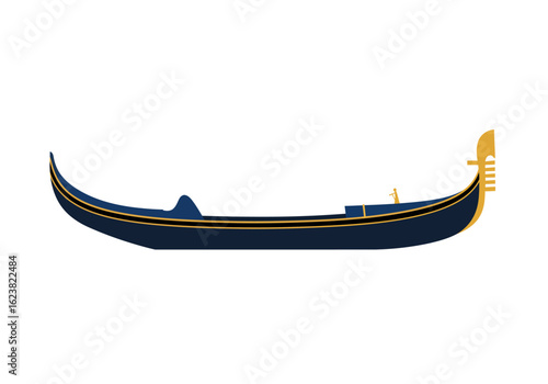 Elegant Venetian gondola with its golden details gliding gracefully on water