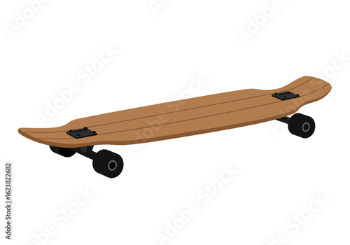 Sleek wood longboard cruising into action with black trucks and wheels