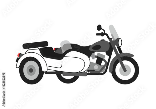 Vintage motorcycle with sidecar speeds along a stylish ride on the open road