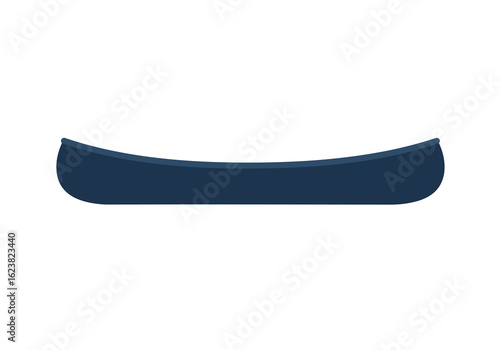 A navy blue canoe poised for adventure on tranquil waters
