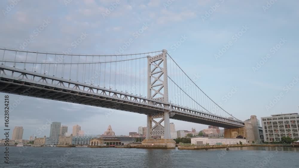 Establishing shot of Philadelphia's Ben Franklin Bridge Establishing shot of Philadelphia's Ben Franklin Bridge