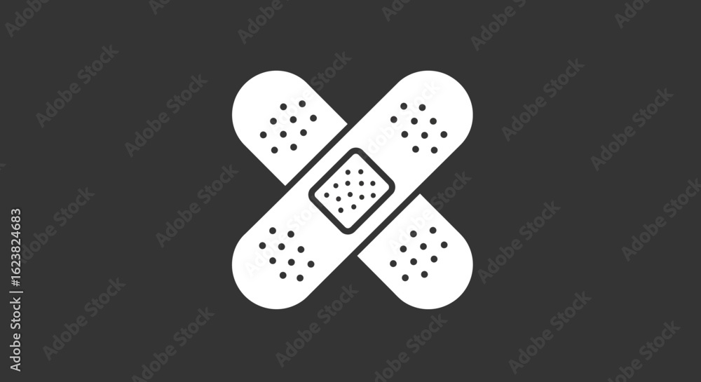 Medical Bandage White Band-Aids Crossing on Dark Background for Health and Injury Medical Bandage White Band-Aids Crossing on Dark Background for Health and Injury