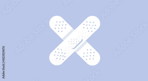 First aid concept with two crossed adhesive bandages forming an X. A flat vector illustration for medical care and wound healing.