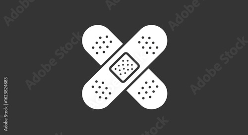Medical Bandage White Band-Aids Crossing on Dark Background for Health and Injury