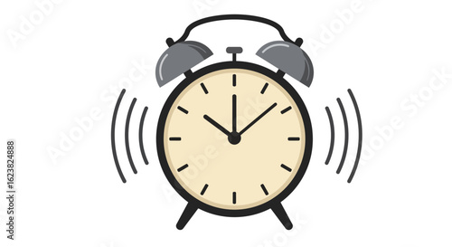 Ringing classic twin bell alarm clock icon symbolizing a morning wake-up call or an urgent deadline.