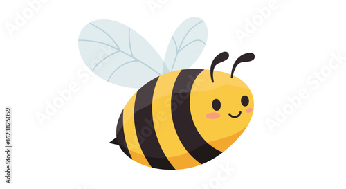 Adorable smiling chubby bee character. Cute kawaii bumblebee insect flying, isolated vector illustration for kids.