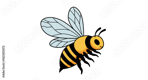 A cute and simple cartoon illustration of a flying honey bee, isolated on a clean white background.