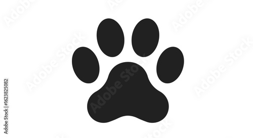 Isolated black paw print silhouette. A simple graphic icon representing an animal track or a beloved pet like a dog or cat.