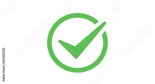 Green check mark icon in a circle. Symbol of approval, success, and completion. Isolated flat vector graphic for validation concepts.