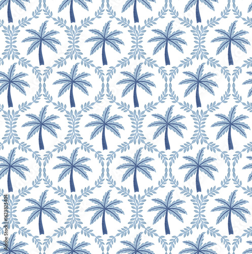 Tropical Palm Tree repeat pattern coastal pattern vector file, Palm Trellis, Tropical ogee print