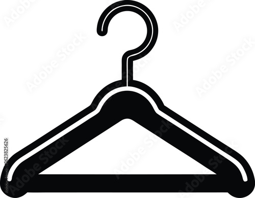 Vector art of simple black and white icon of a clothing hanger, representing fashion, storage, and organization for garments