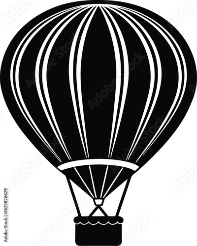 Vector art of black and white illustration of a hot air balloon isolated on white background, symbolizing travel and adventure