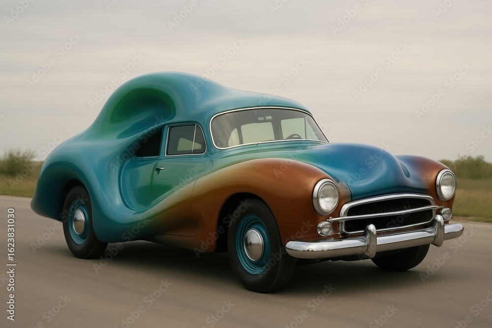Naklejka premium Surreal custom car with aerodynamic design driving on road