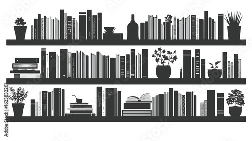 Elegant Library Bookshelf Vector Icon Logo in White