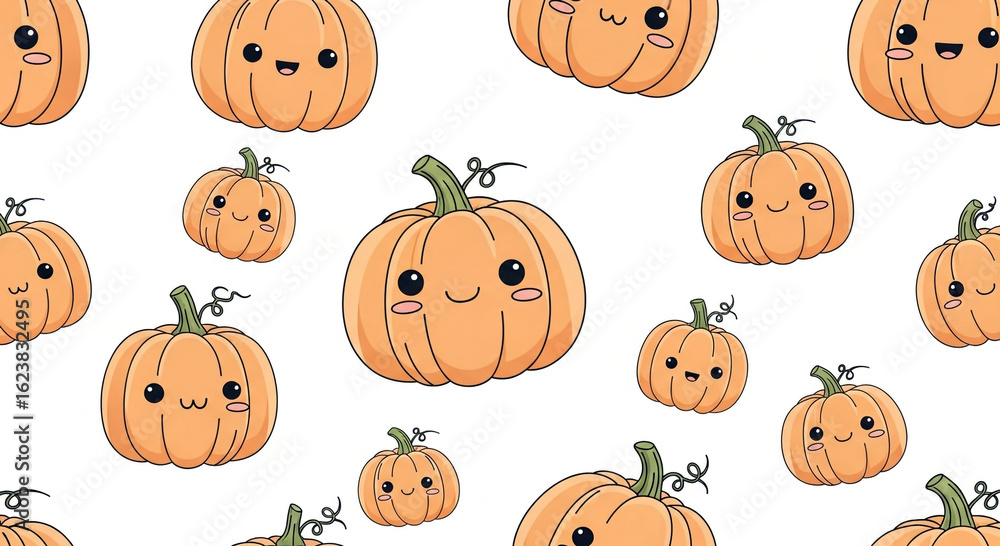 Obraz premium Cute kawaii pumpkin seamless pattern background for halloween and thanksgiving designs ideas