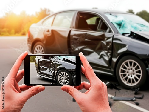 Photographing car crash damage with smartphone insurance claim evidence documentation and legal requirements for reporting accidents after traffic incidents