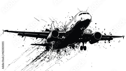 Detailed Vector Silhouette Illustration of a Plane Crash Incident