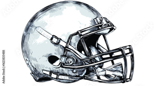 Detailed Sketch of American Football Helmet on White Background