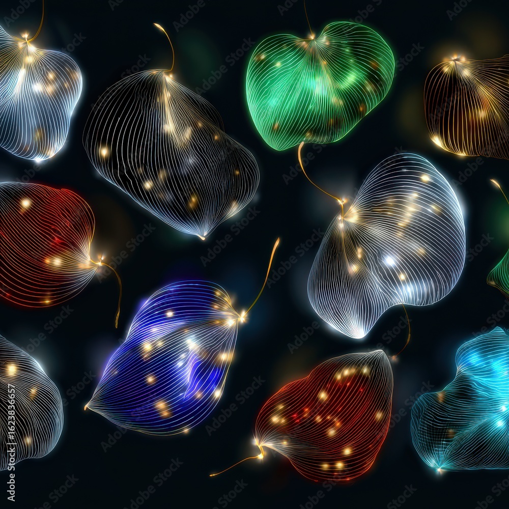 custom made wallpaper toronto digitalVivid futuristic leaves float against a dark backdrop showcasing an array of bright colors intertwined with glowing light patterns. This abstract display captures a sense of motion and fantasy