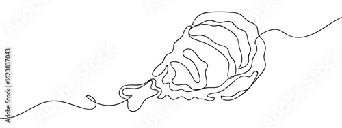 Simple hand drawn vector line continuous drawing of fried chicken leg, isolated on transparent background. stroke editable