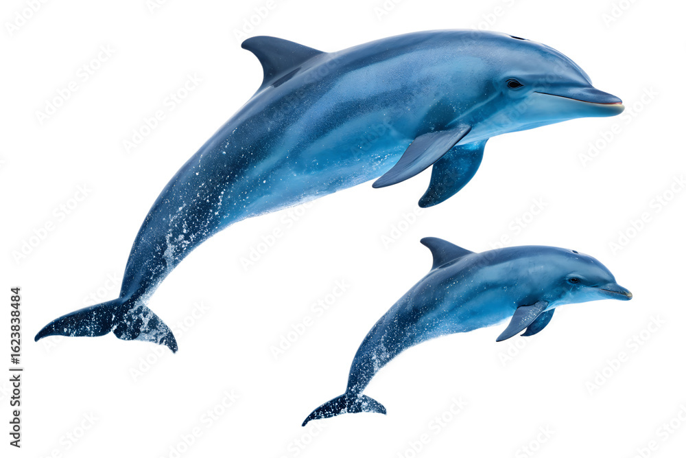Fototapeta premium Graceful Dolphins Leaping A Stunning Underwater Scene of Marine Life and Family Bonds