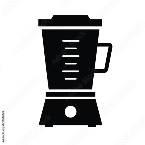 Black blender kitchen appliance for smoothie preparation and food processing vector icon illustration silhouette