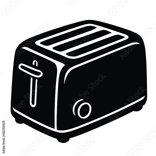 Black and white toaster appliance kitchen counter breakfast bread toast kitchenware home appliance vector art silhouette