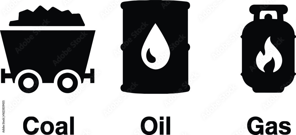 Fototapeta premium Understanding fossil fuels coal oil and gas energy resources for power generation and industry use silhouette