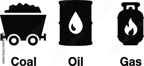 Understanding fossil fuels coal oil and gas energy resources for power generation and industry use silhouette