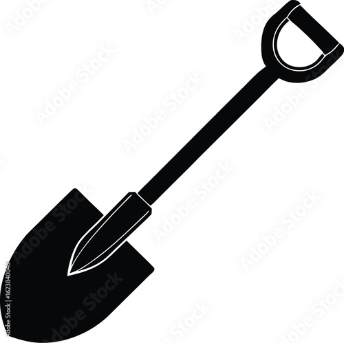 Vector art of black silhouette of a shovel isolated on white background