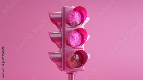 3D illustration of traffic light signals in bold pink tones — a surreal twist on urban elements for modern or conceptual design projects.

