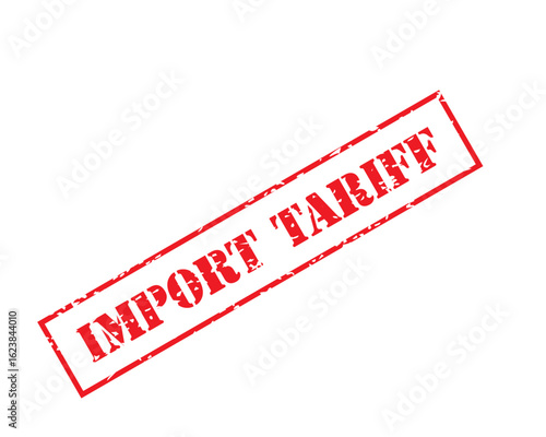 Red Angled Import Tariff Grunge Vector Stamp Icon